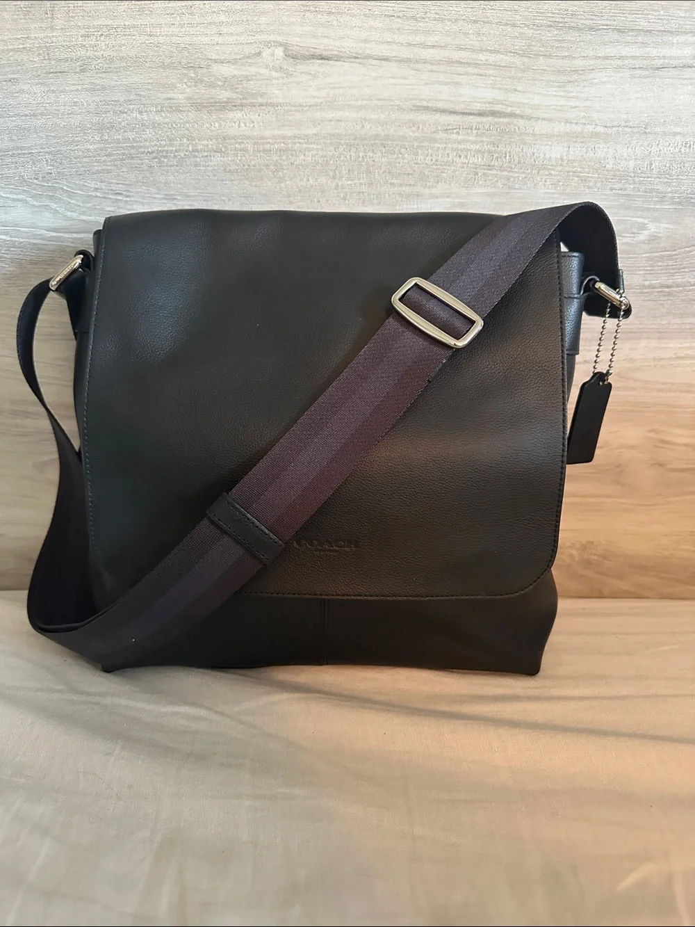 Coach Black Leather Flap Messenger Bag
